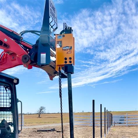 post driver skid steer attachment|skid steer mounted post pounder.